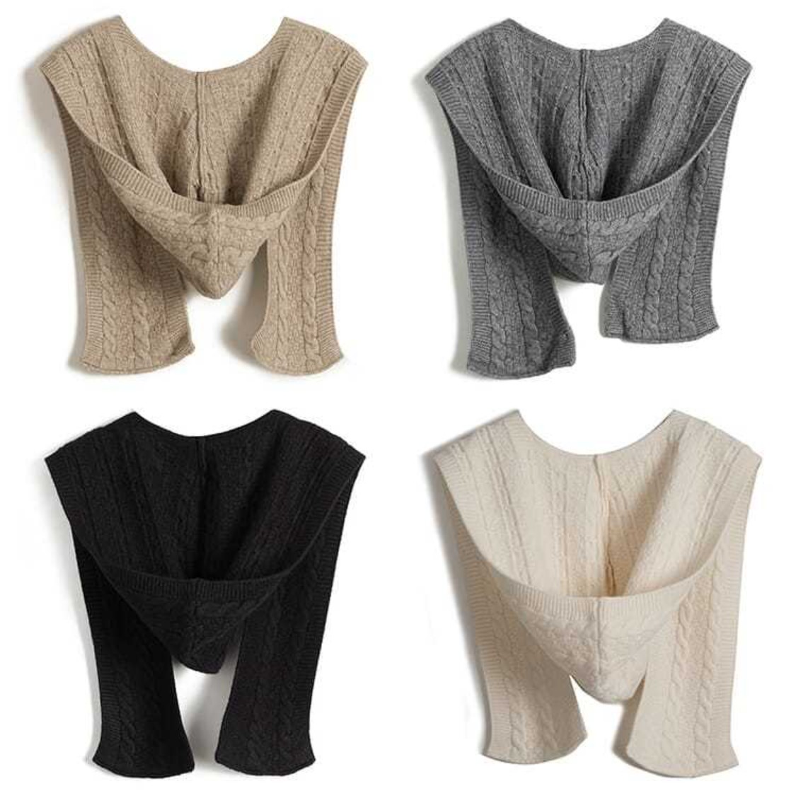 秋季女短款连帽针织披肩