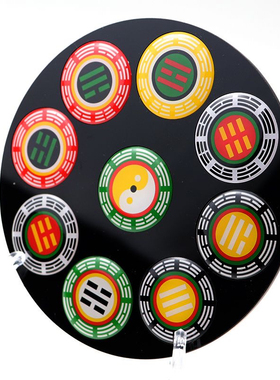 30公分单面五行七彩卦爻补角盘黄红绿黑白太极图摆件太极墙黄铜