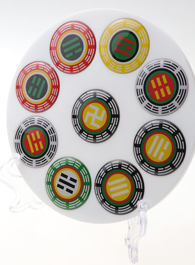 11公分单面五行七彩万字福卦爻补角盘黄红绿黑白太极图摆件