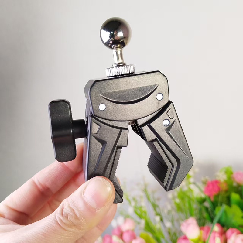 加厚蟹钳夹1/4英制螺丝通用豌豆旋转直播相机三脚架配件17mm球头