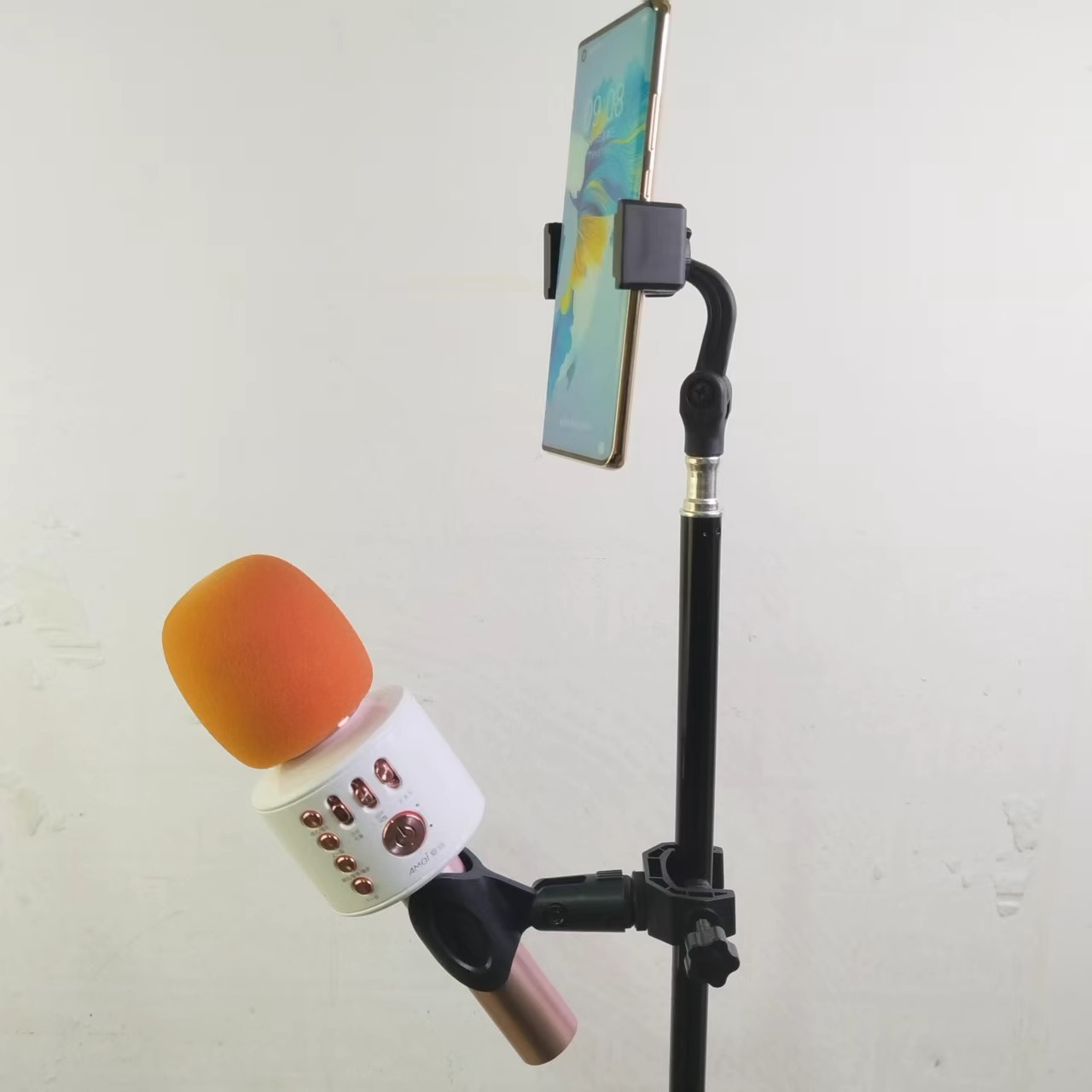 话筒支架带手机位户外直播唱k歌麦克风落地三脚架可伸缩便携麦架