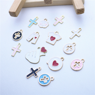 白色十字架挂件比心爱心T恤短裤吊坠 耳环项链钥匙扣diy配件饰品