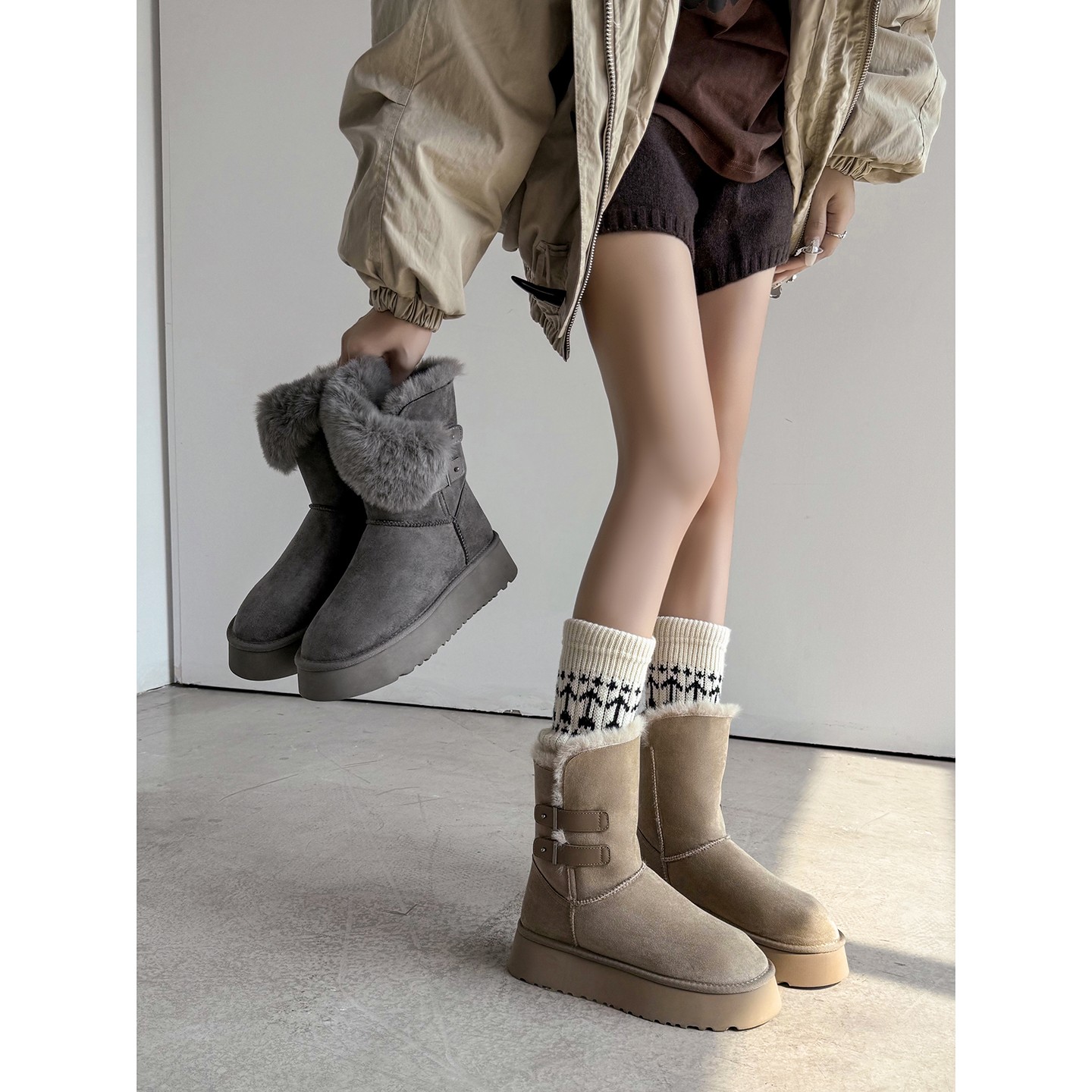 超好看！加绒加厚短筒雪地靴女
