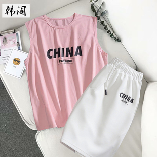港风背心运动套装男坎肩情侣bf健身篮球五分裤班服大码短裤两件套