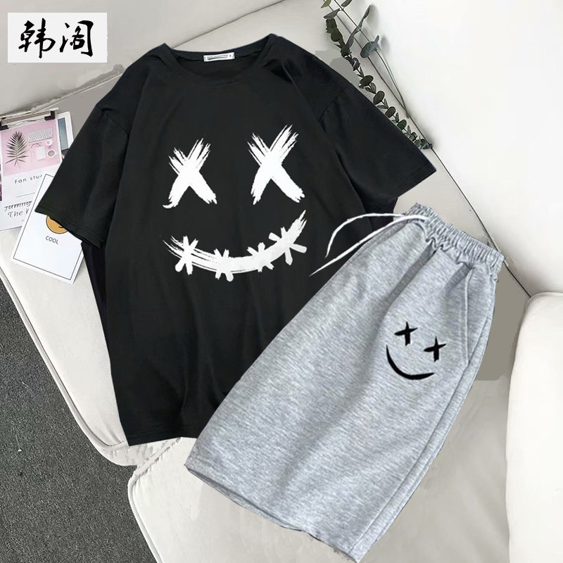 夏季情侣宽松班服大码短袖短裤