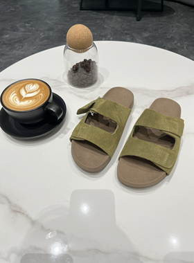 踩屎感全真皮手工一字拖外穿海边舒适一脚蹬休闲夏季勃肯凉拖鞋