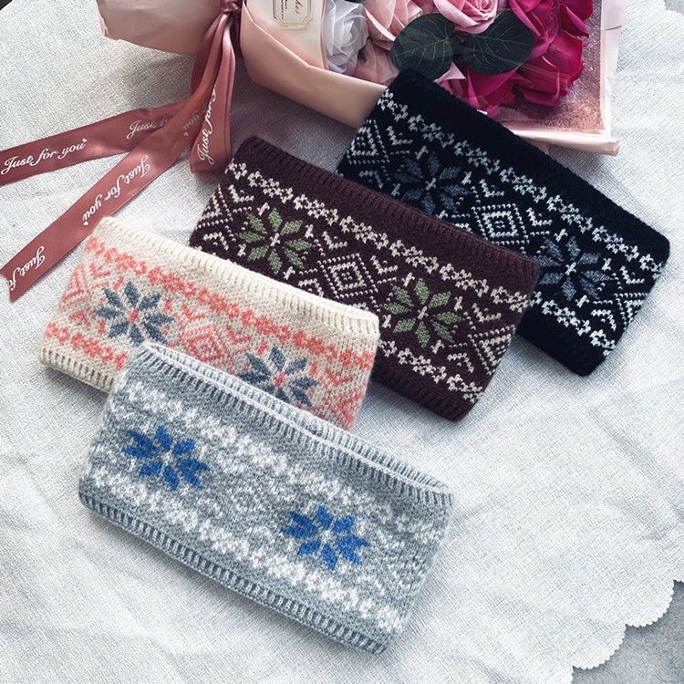 秦岚同款复古民族风宽边提花秋冬发带外出保暖毛线针织弹力束发箍