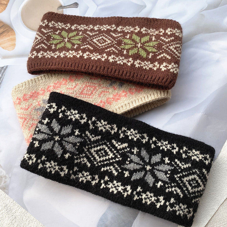 秦岚复古同款提花宽边民族保暖毛线发带外出秋冬带潮时尚针织头带