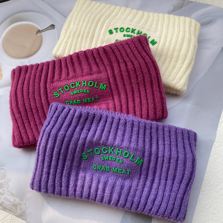 字母针织毛线发带秋冬护额宽边头带保暖防风月子头套发箍外戴头饰