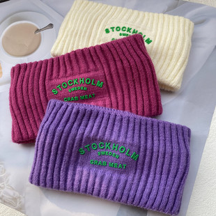 字母针织毛线发带秋冬护额宽边头带保暖防风月子头套发箍外戴头饰