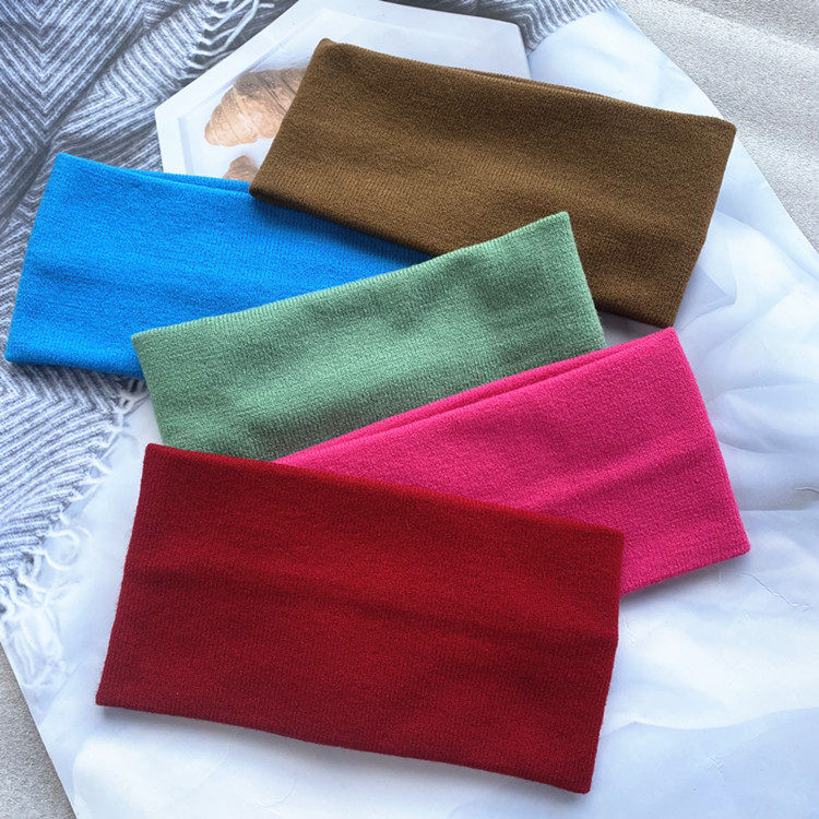 男女通用宽边毛线针织弹力纯色护额发带运动吸汗瑜伽洗脸头套秋冬