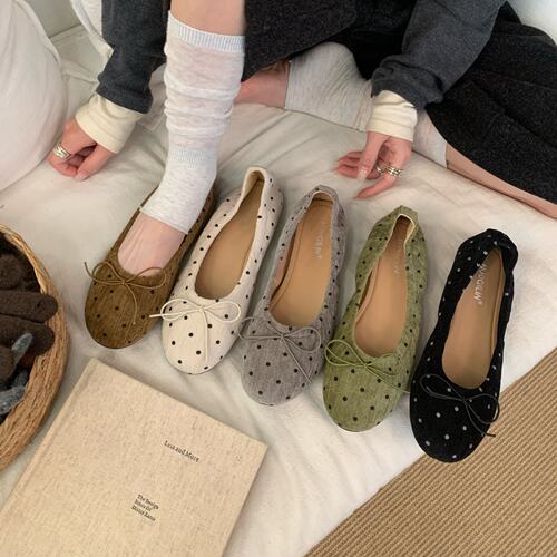 nuo qi l女鞋芭蕾鞋女秋季玛丽珍复古休闲百搭波点浅口单鞋