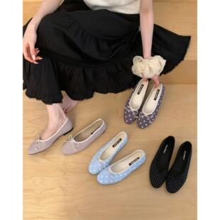 波点芭蕾平底鞋女2026春款圆头浅口蝴蝶结单鞋玛丽珍鞋软底配裙子