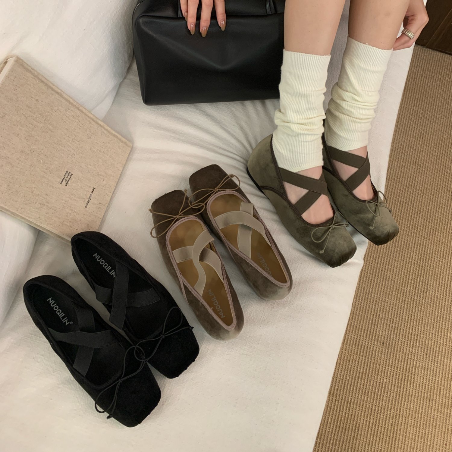 小个子cm内增高猪鼻子芭蕾舞鞋女蝴蝶结交叉带玛丽珍鞋方头单鞋