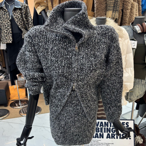 拉链立领保暖毛衣短裙套装女洋气