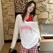 V领宽松慵懒风防晒长袖 韩国东大门夏季 薄款 T恤挂脖吊带上衣两件套