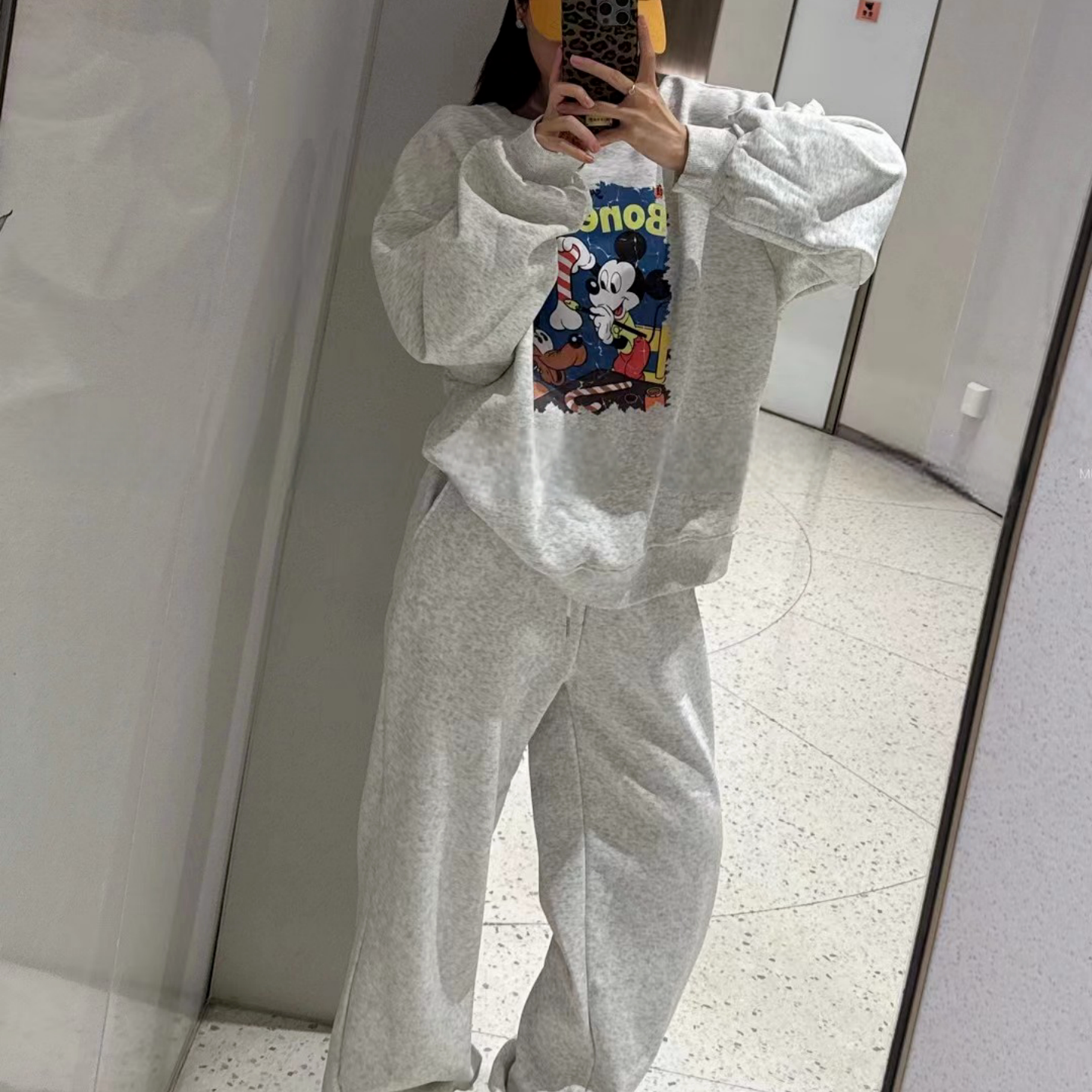 25新款加绒加厚卡通印花卫衣套装