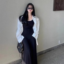小个子修身长款A字垂感连衣裙 轻奢高级感吊带裙配防晒外搭两件套