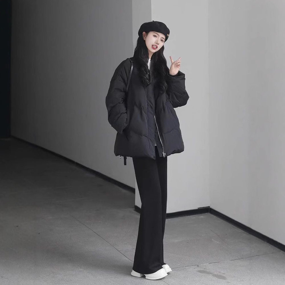 2025年时尚新款黑色棉服女冬季加厚保暖韩版宽松小个子外套面包服