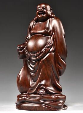 黑檀木雕刻弥勒佛像摆件布袋大肚笑佛家居客厅装饰红木工艺品送礼