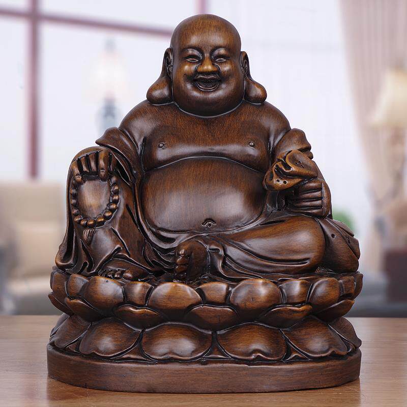 黑檀木弥勒佛像摆件实木雕塑家用供奉笑面佛客厅乔迁新居招财镇宅