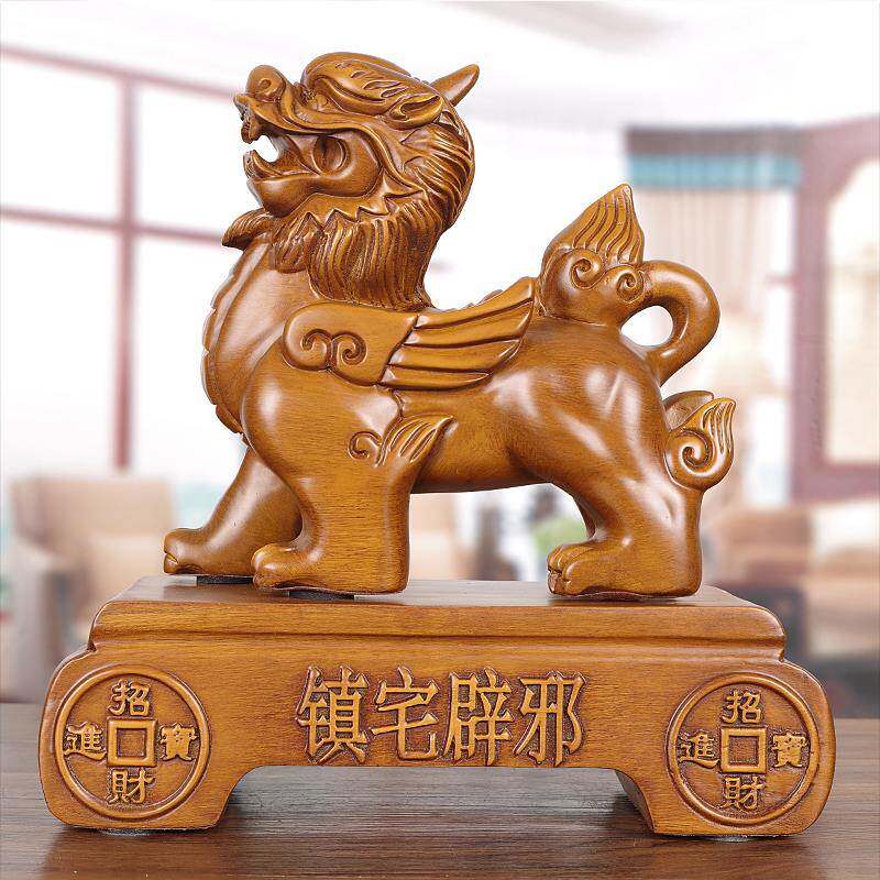实木雕招财貔貅摆件一对聚财貔恘办公室装饰商务店铺乔迁开业礼品