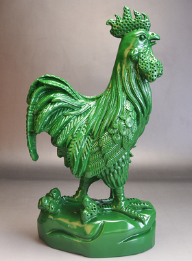木雕鸡摆件实木质十二生肖公鸡纯木头绿色雄鸡家居客厅装饰工艺品
