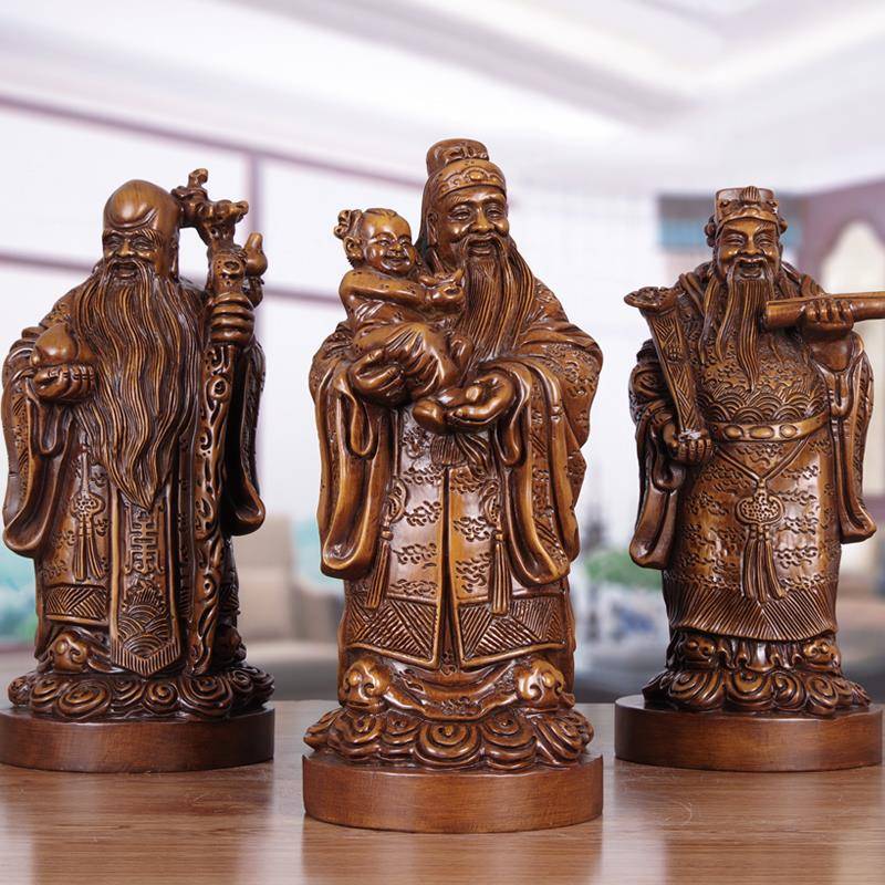 实木雕福禄寿三星神像摆件招财福星禄星寿星老人贺寿客厅风水装饰