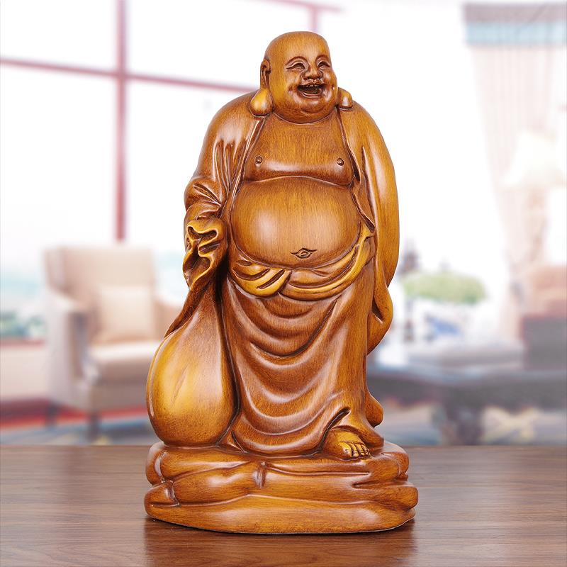 实木雕招财弥勒佛摆件财源广进笑佛菩萨家居乔迁大肚佛供奉佛像