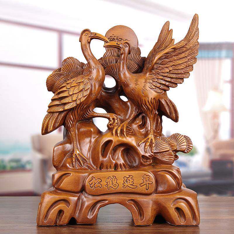 实木雕松鹤延年祝寿礼品摆件送老人爷爷奶奶领导大寿生日礼物送礼
