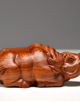 花梨木质水牛摆件木牛生肖牛实木水牛木雕客厅办公装饰送礼工艺品