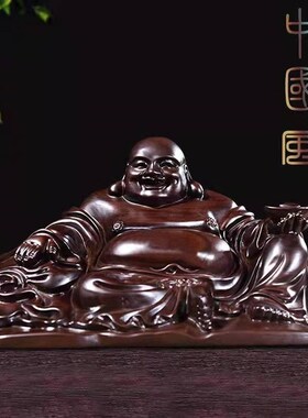 木雕招财弥勒佛像摆件实木布袋坐笑佛红木工艺供奉品客厅玄关装饰