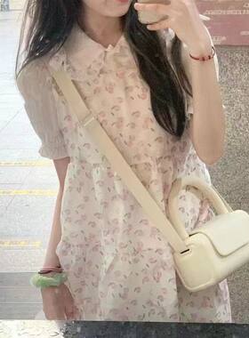可盐可甜碎花连衣裙女设计感新款夏季小个子学生吊带娃娃裙两件套