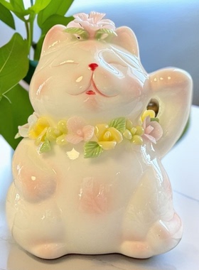 现代陶瓷猫咪摆件手捏工艺品暖居客厅酒柜摆件装饰品乔迁新居礼品