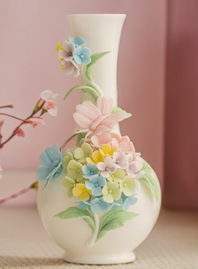 德化陶瓷新中式绣球花瓶客厅玄关电视柜酒柜博古架花插装饰品礼品