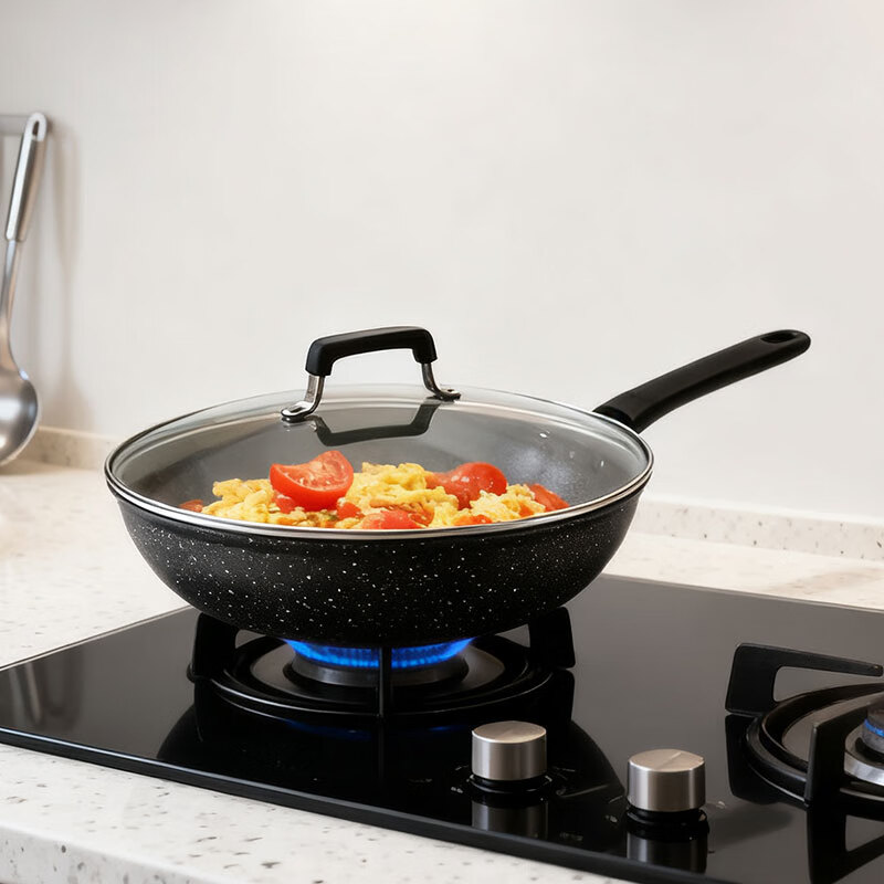 爱仕达炒锅麦饭石不粘锅少油烟家用平底炒菜锅电磁炉锅燃气灶