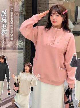 简约立领磨毛防风保暖卫衣女冬季新款大码女装显瘦上衣431001
