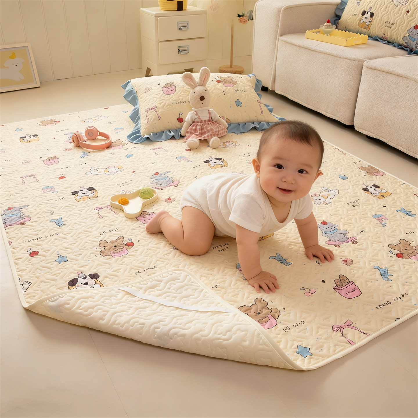 婴儿全棉爬爬垫保护套纯棉防滑可机洗定制地垫防尘套爬行垫保护罩