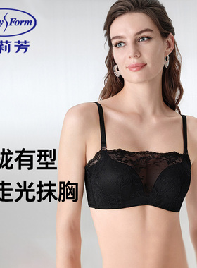 安莉芳防走光抹胸式性感蕾丝内衣女士无钢圈小胸聚拢黑色白文胸罩
