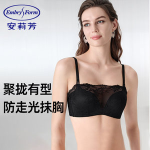 安莉芳防走光抹胸式性感蕾丝内衣女士无钢圈小胸聚拢黑白色文胸罩