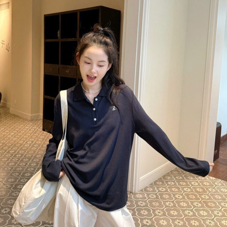 DIGM广州十三行女装2025秋冬绣花纽扣POLO衫针织衫T恤女A60597