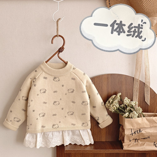 女童一体绒毛衣秋冬打底内搭