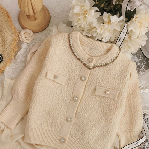 小香风秋季女童针织开衫精致优雅