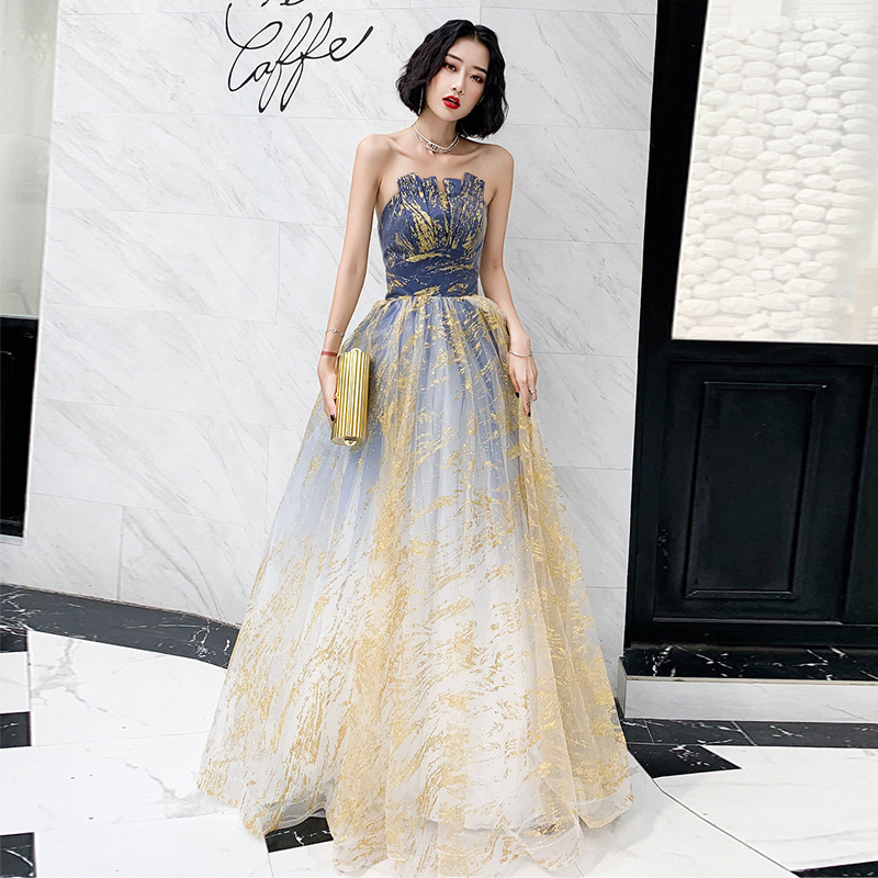 婚纱晚礼服2025新款演出服晚宴年会抹胸长款连衣裙欧美蓬蓬裙