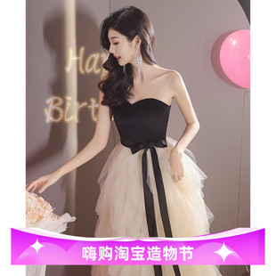 晚礼服性感风轻奢名媛生日party年会拼接网纱抹胸艺考宴会小礼服