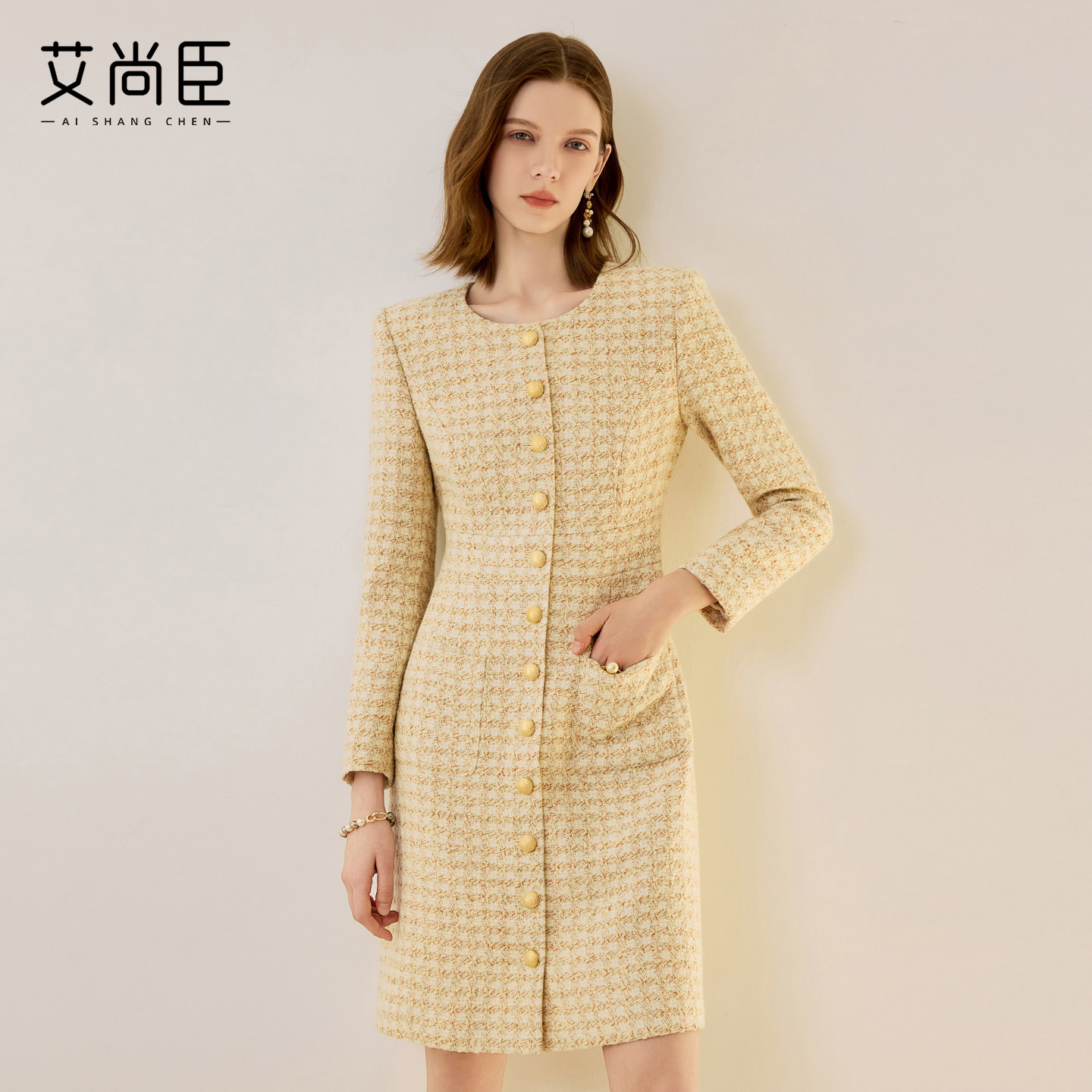 艾尚臣羊毛小香风连衣裙女秋冬款