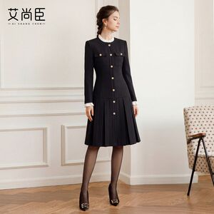 艾尚臣气质职业装连衣裙女案场客服小香风办公室文秘木耳边领裙子