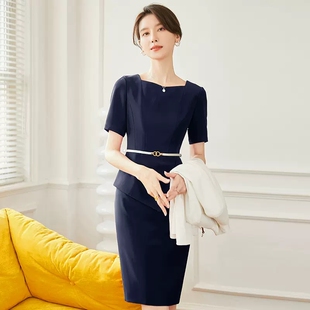 美容院通勤职业装连衣裙女短袖置业顾问经理爱尚臣中腰工作服夏季