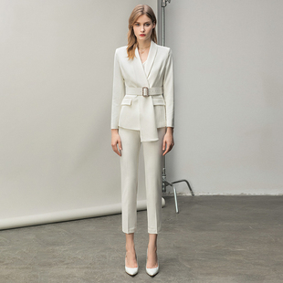 整形医院美容咨询师口腔牙科医生工作服职业套装白色西装女款冬天