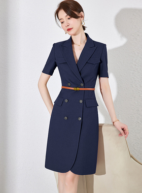 艾尚臣收腰连衣裙女夏季薄款爱尚臣珠宝店销售经理店长白领工作服